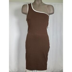 Del Moment Brown One Shoulder Midi Dress Women's SMALL NWT